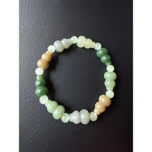 Natural Jade Gourd Bracelet Multi-Color Fu Lu Lucky Charm Nephrite Handmade